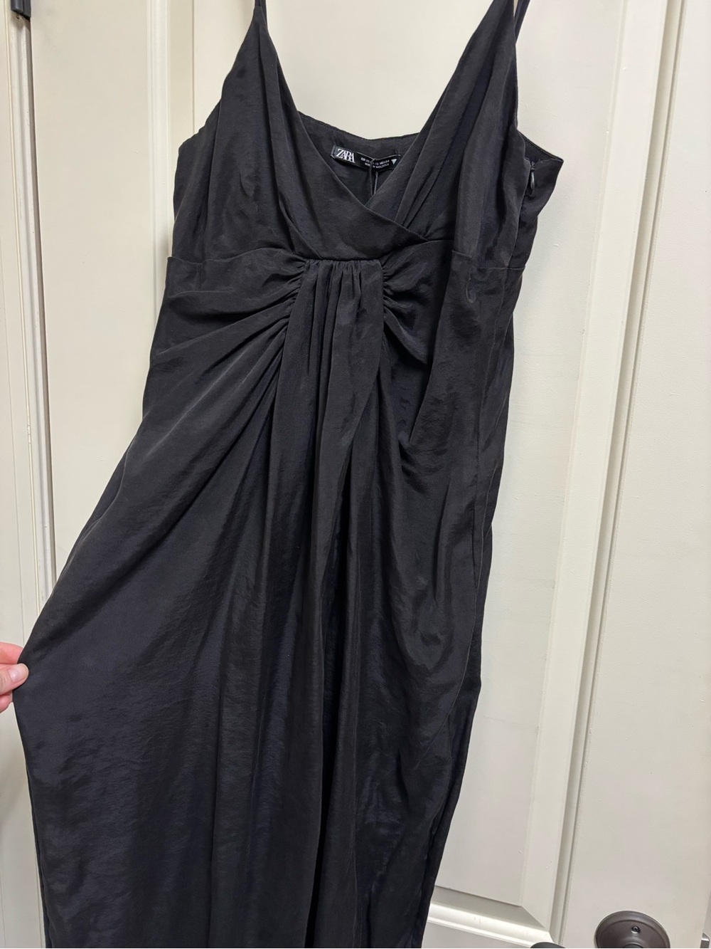NWT Zara Black Draped V-Neck Dress